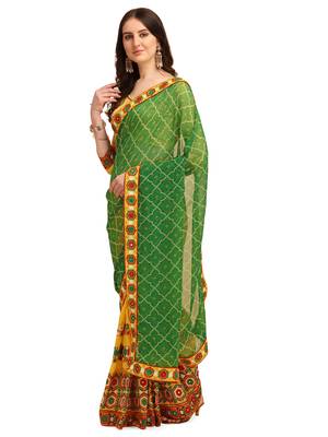 Green embroidered faux georgette saree with blouse 2
