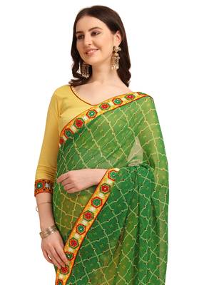 Green embroidered faux georgette saree with blouse 3