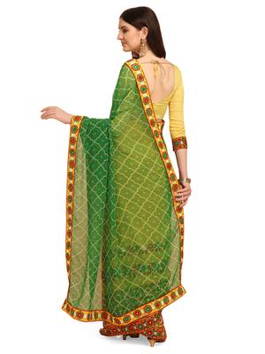 Green embroidered faux georgette saree with blouse 4
