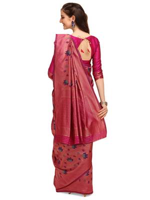 Pink printed Banarasi silk blend Saree with blouse 3