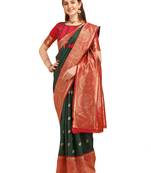 Green embroidered banarasi silk saree with blouse