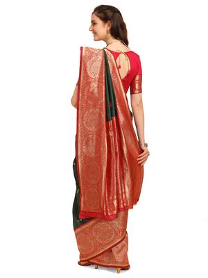 Green embroidered banarasi silk saree with blouse 3