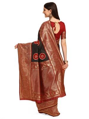 Black embroidered banarasi silk saree with blouse 3