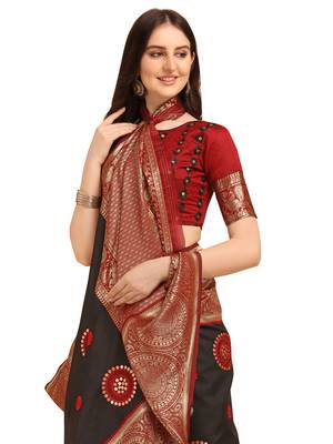 Black embroidered banarasi silk saree with blouse 4