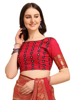 Blue embroidered banarasi silk saree with blouse 5