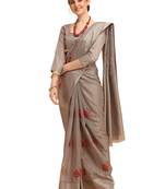 Grey woven cotton poly saree with blouse