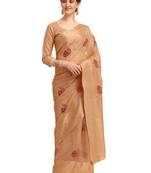 Cream woven cotton poly saree with blouse