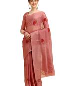 Pink woven cotton poly saree with blouse