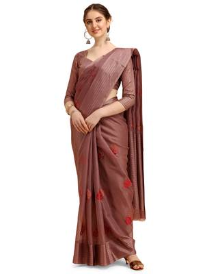 Purple woven cotton poly saree with blouse 1
