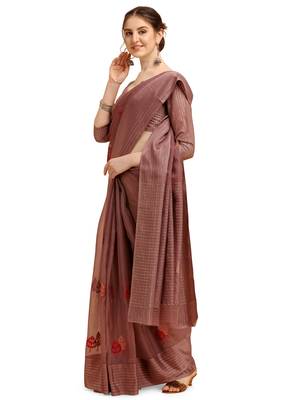 Purple woven cotton poly saree with blouse 2
