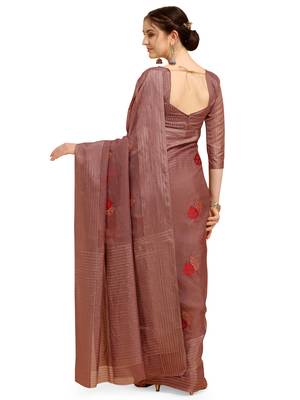 Purple woven cotton poly saree with blouse 3