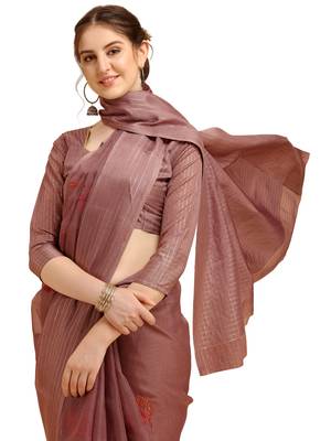 Purple woven cotton poly saree with blouse 4