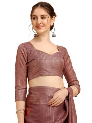 Purple woven cotton poly saree with blouse 5