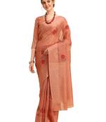 Orange woven cotton poly saree with blouse