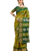 Green printed cotton poly saree with blouse