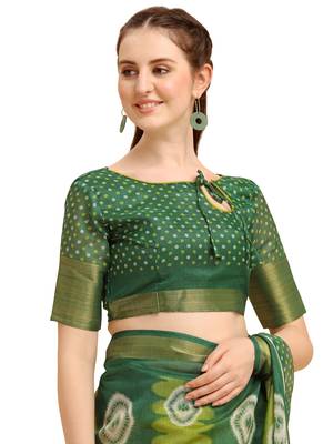Green printed cotton poly saree with blouse 5