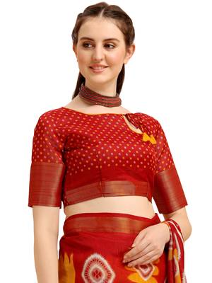 Yellow printed cotton poly saree with blouse 5