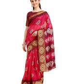 Pink printed cotton poly saree with blouse