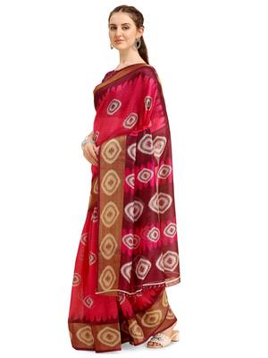 Pink printed cotton poly saree with blouse 2