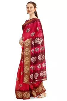 Pink printed cotton poly saree with blouse