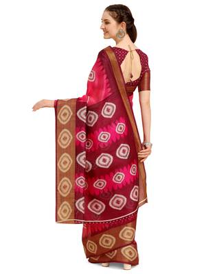 Pink printed cotton poly saree with blouse 3
