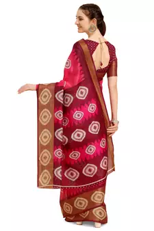 Pink printed cotton poly saree with blouse