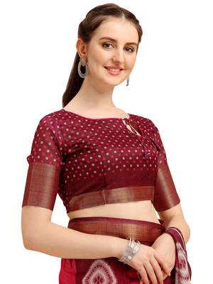 Pink printed cotton poly saree with blouse 5