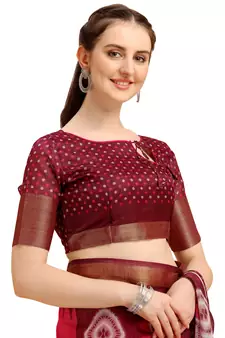 Pink printed cotton poly saree with blouse
