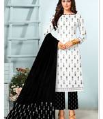 White Printed Cotton Unstitched Salwar Kameez With Dupatta