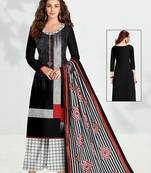 Black Plain Cotton Unstitched Salwar Kameez With Dupatta
