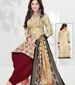 Beige Printed Cotton Unstitched Salwar Kameez With Dupatta