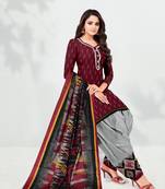 Maroon Printed Cotton Unstitched Salwar Kameez With Dupatta