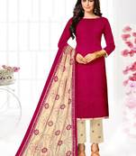 Red Plain Cotton Unstitched Salwar Kameez With Dupatta