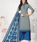 Grey Abstract Print Cotton Unstitched Salwar Kameez With Dupatta