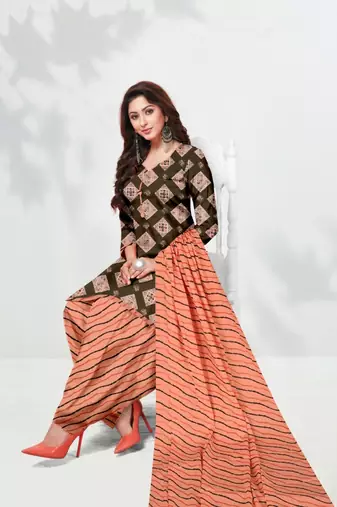 Brown Abstract Print Cotton Unstitched Salwar Kameez With Dupatta