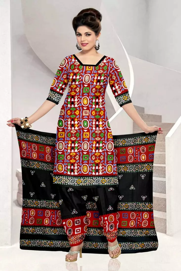 Multicolor Floral Print Cotton Unstitched Salwar Kameez With Dupatta
