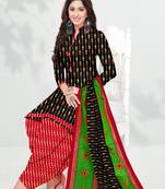 Black Floral Print Cotton Unstitched Salwar Kameez With Dupatta