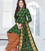 Green Floral Print Cotton Unstitched Salwar Kameez With Dupatta