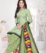 Green Floral Print Cotton Unstitched Salwar Kameez With Dupatta