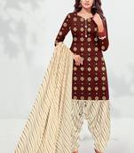 Maroon Floral Print Cotton Unstitched Salwar Kameez With Dupatta