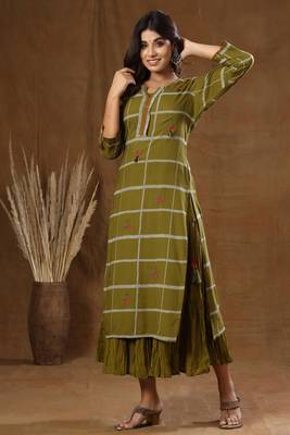 KAAJH Green Embroidered Cotton Kurta With Inner 4