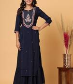 KAAJH Blue Embroidered Ethnic Kurta With Inner