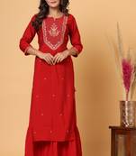 KAAJH Red Embroidered Ethnic Kurta With Inner
