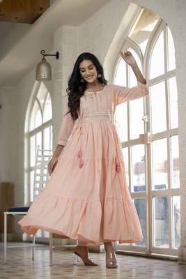 KAAJH Peach Embroidered Anarkali Kurta 1