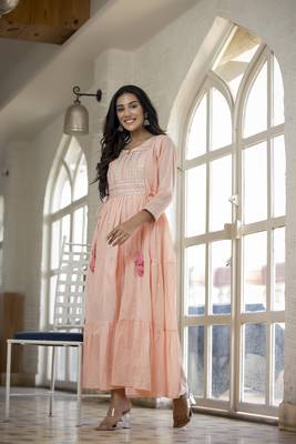 KAAJH Peach Embroidered Anarkali Kurta 4
