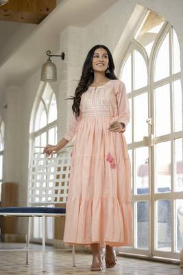 KAAJH Peach Embroidered Anarkali Kurta 5