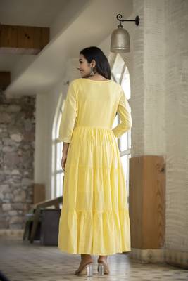 KAAJH Yellow Embroidered Anarkali Kurta 2