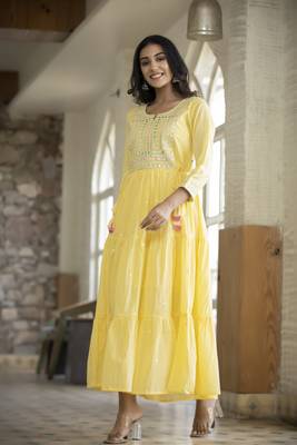 KAAJH Yellow Embroidered Anarkali Kurta 3