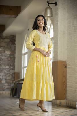 KAAJH Yellow Embroidered Anarkali Kurta 4