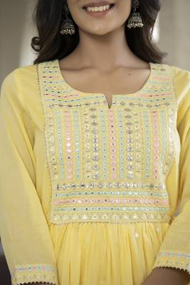 KAAJH Yellow Embroidered Anarkali Kurta 5